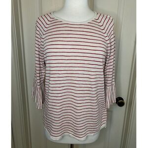 J. Jill Striped Linen Blend Top 3/4 Bell Sleeve womens Petite‎ Large
